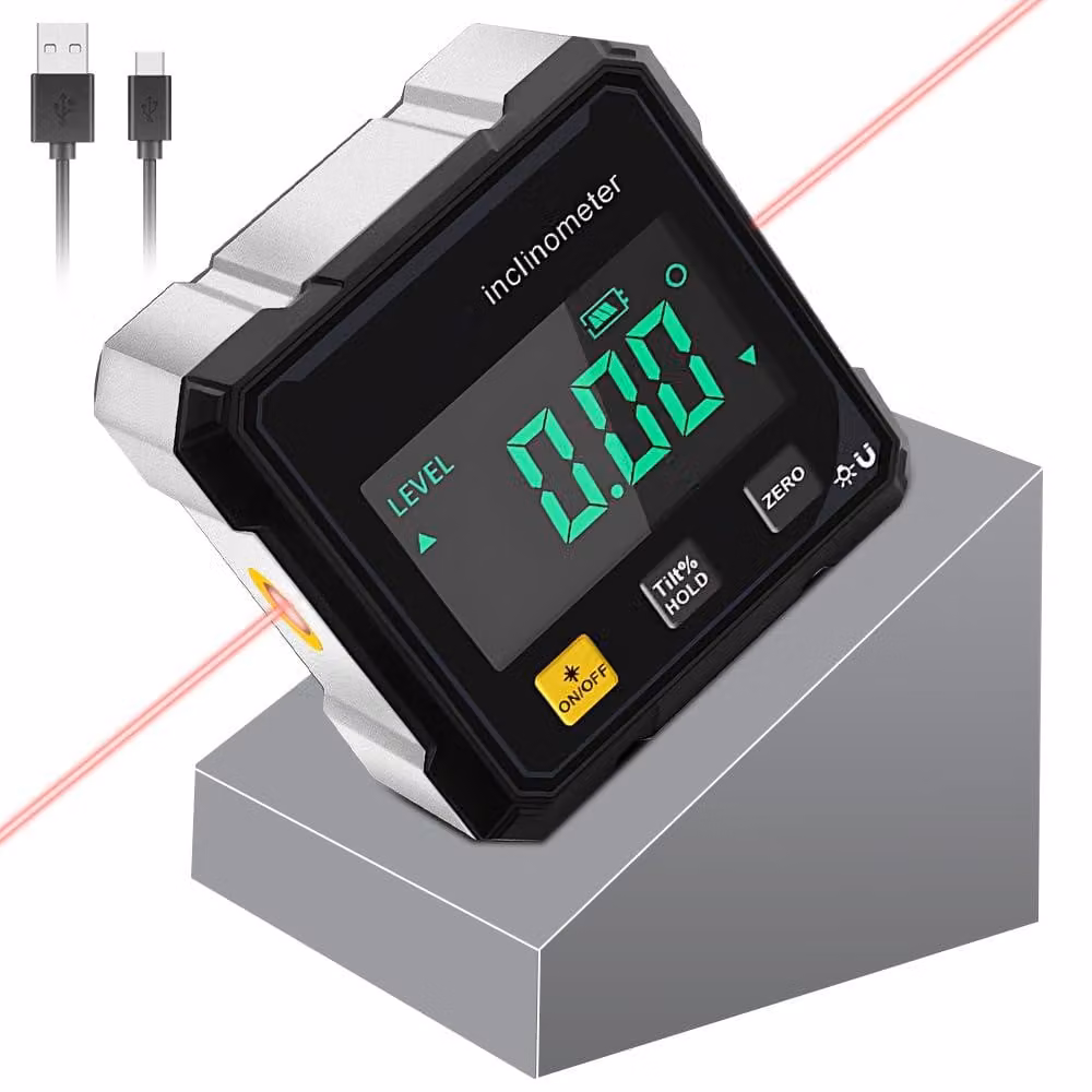 Goniometro digitale, magnetico, con laser, a 4 facce, grado di protezione IP54 (resistente all'acqua)