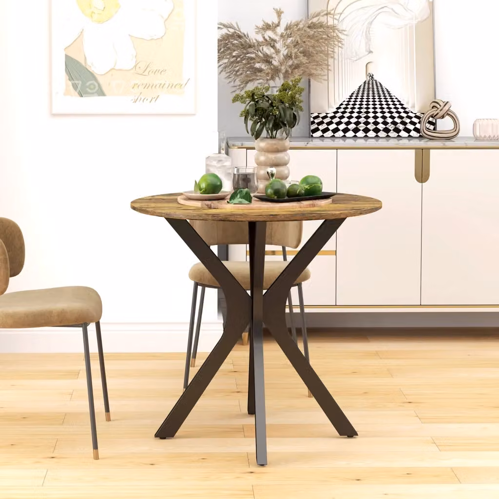 Tavolo da pranzo rotondo WISHDOR marrone con base in metallo e piano in MDF laminato, Ø 78 cm, H 75 cm – 2