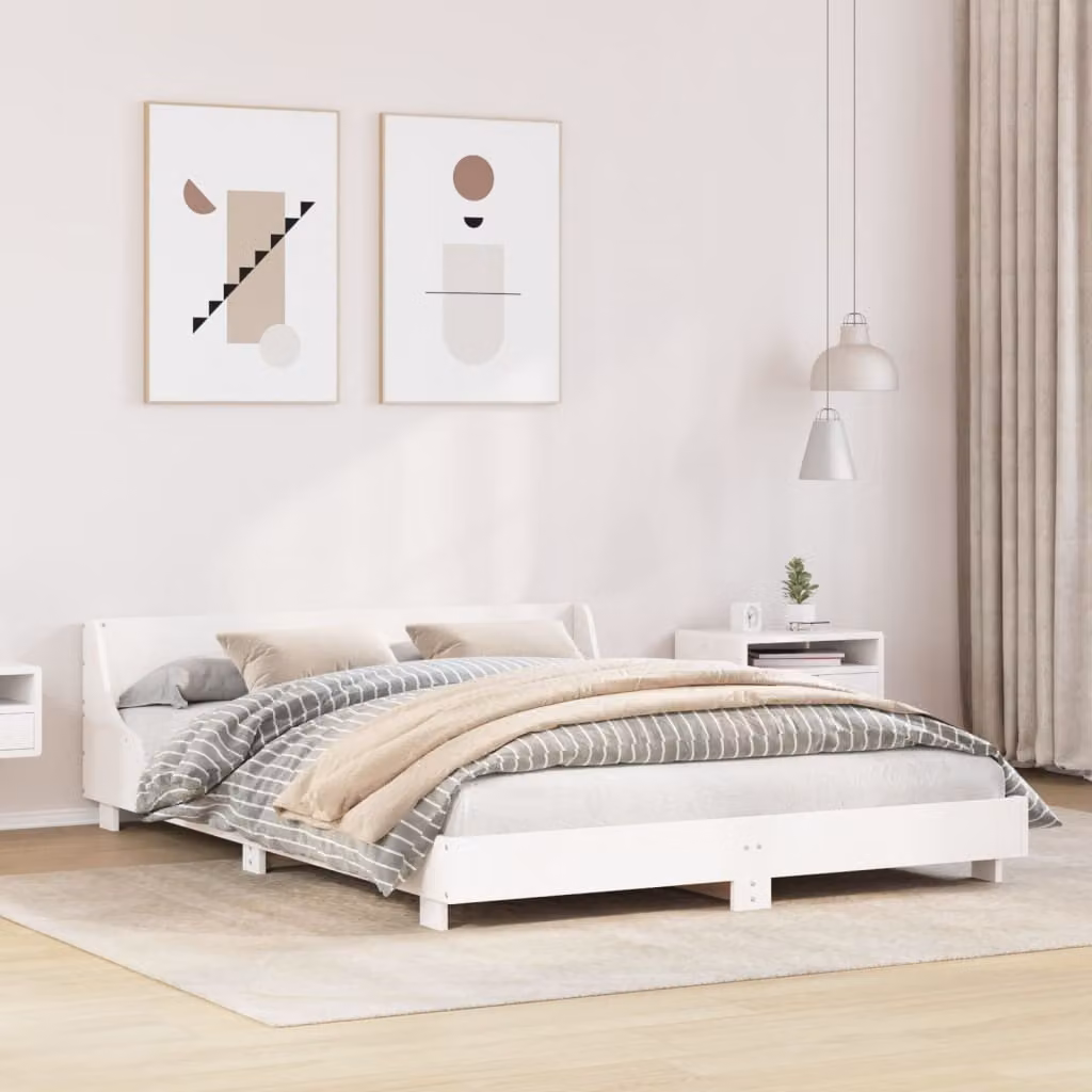 Letto senza Materasso vidaXL in Legno Massello di Pino Bianco L/P/H: 150 x 200 x 153,5 cm