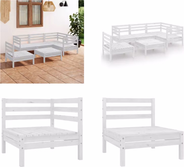 vidaXL 6 pezzi set salotto da giardino in legno massiccio di pino bianco - Set salotto da giardino - Set salotto da giardino - Set divano pallets - Set divano pallets