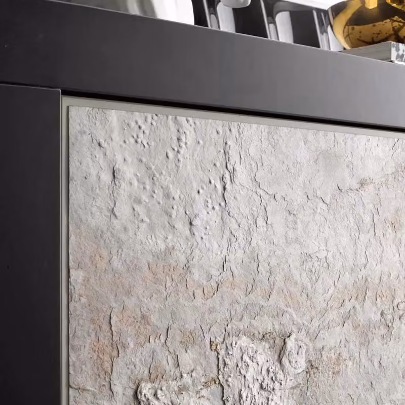 Madia contemporanea a 2 ante in legno massello nero effetto pietra Mobili 2G L: 142 cm, P: 45 cm, H: 85 cm – 3