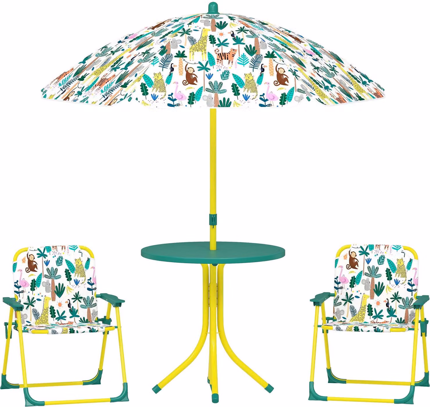 Set da esterno per bambini con tavolo, 2 sedie e ombrellone