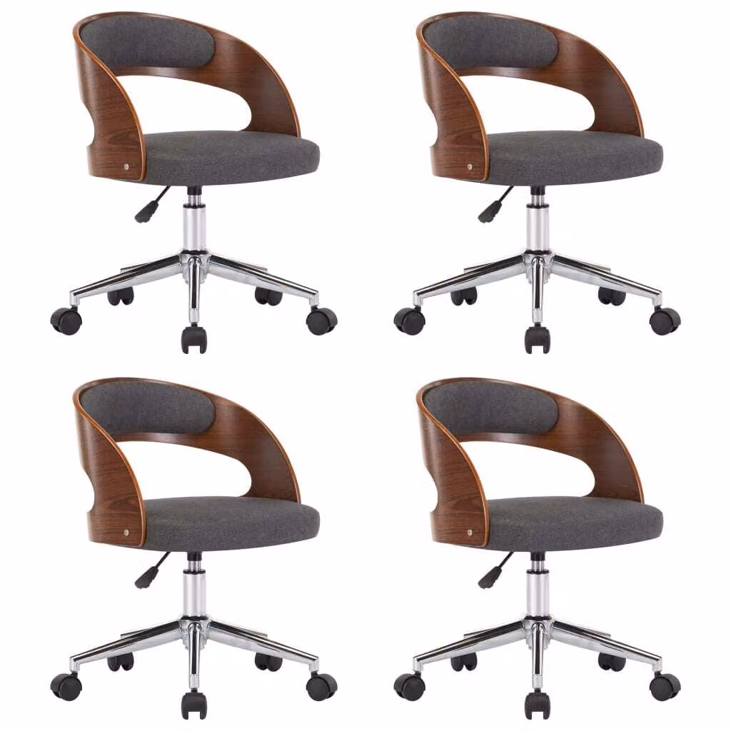 SYFAX™ Sedie da Pranzo Girevoli 4 pz Legno Curvato e Tessuto Grigio