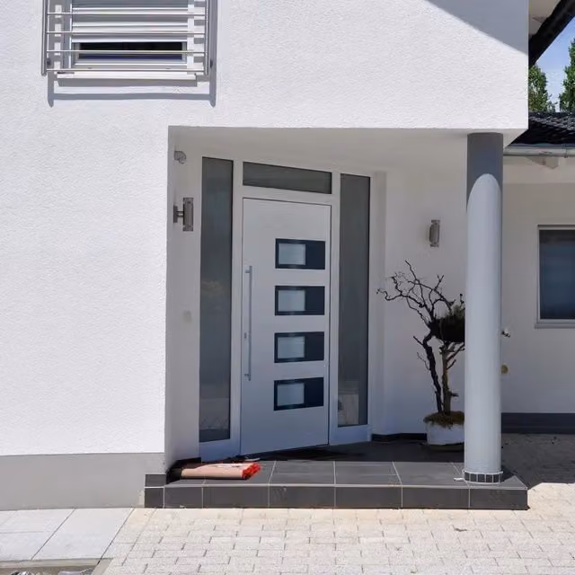 Porta Ingresso Moderna vidaXL in Alluminio e Plastica con Inserti in Vetro, Bianca, L: 110 cm, H: 210 cm