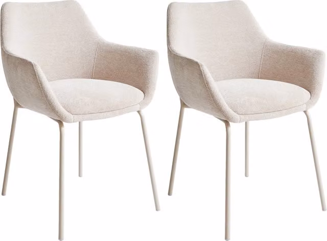 Set di 2 sedie da pranzo imbottite beige chiaro con braccioli e base in metallo design moderno