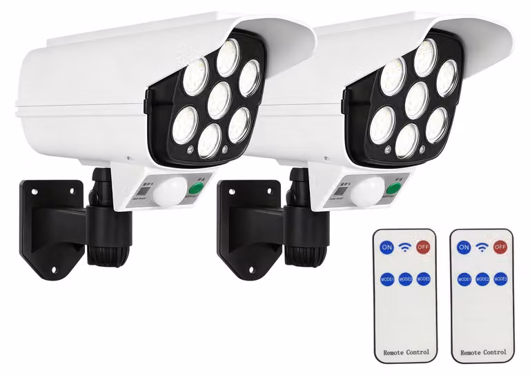 4 telecamere finte a energia solare: telecamere finte alimentate a energia solare con luce LED lampeggiante