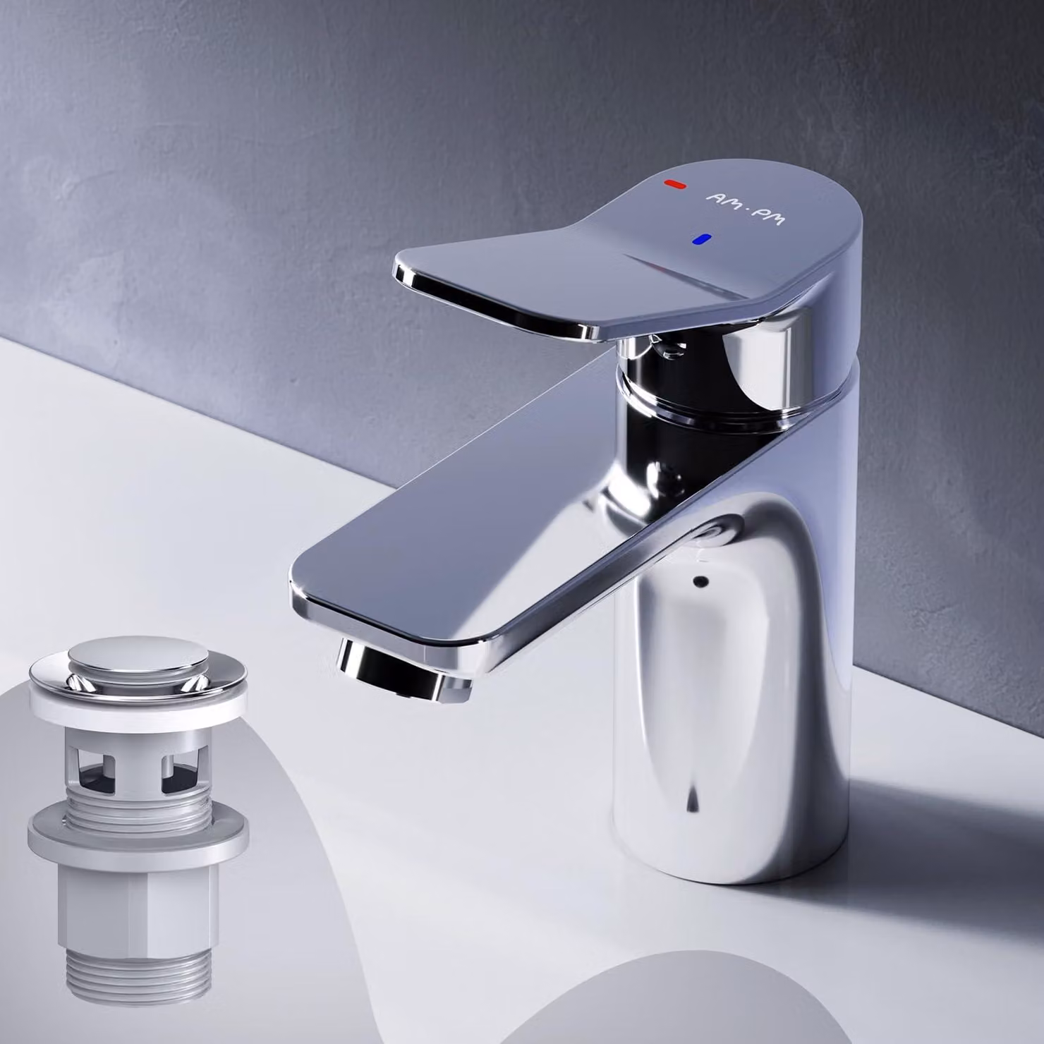 Miscelatore per lavabo X-Joy con tecnologia EcoStart, sistema di scarico a scomparsa e finitura cromata