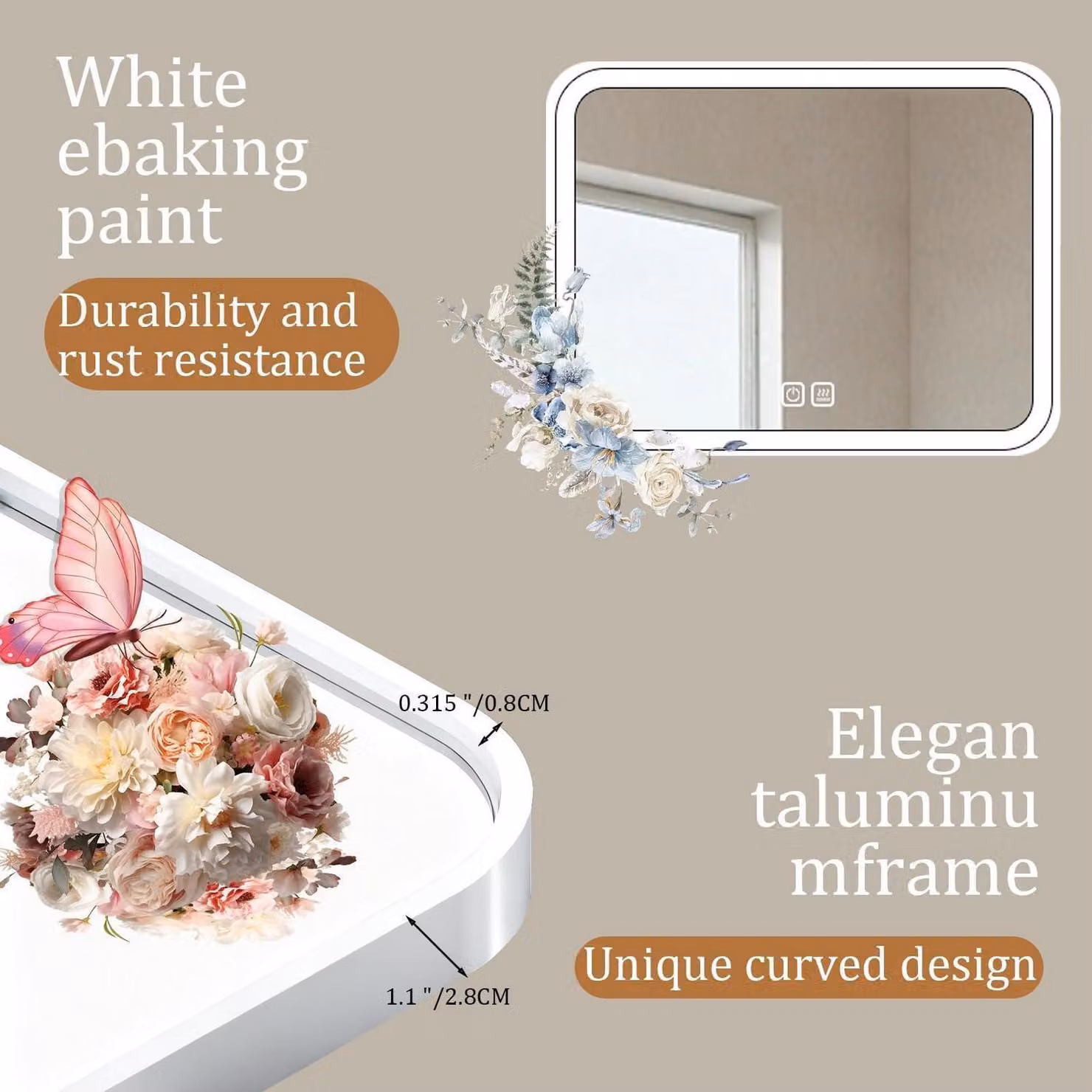 Specchio per il trucco illuminato, 60x80 cm, con dimmer, 3 modalità, sistema antiappannamento, montaggio a parete/da tavolo, colore bianco