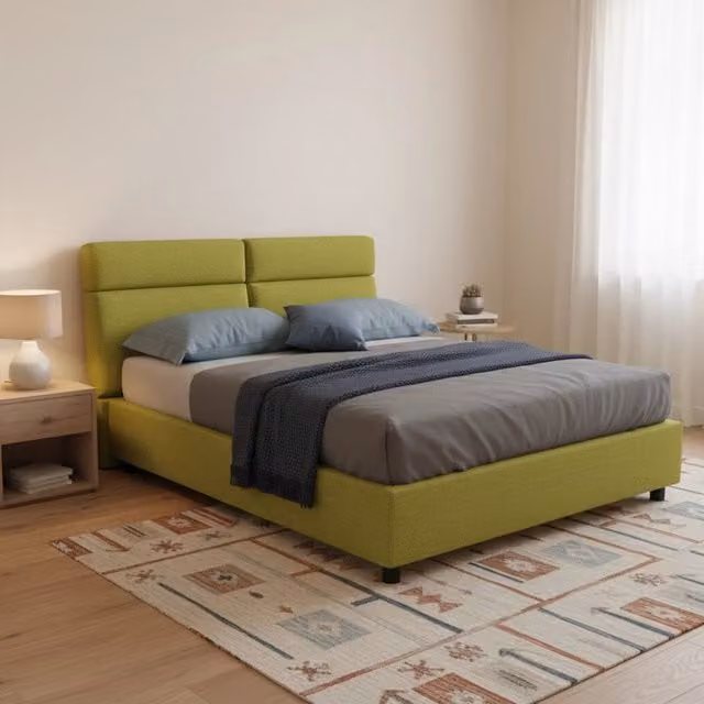 Letto Matrimoniale Asica DMORA con Materasso Incluso, Design Moderno in Tessuto Verde e Nero, L/P: 160 x 200 cm – 1