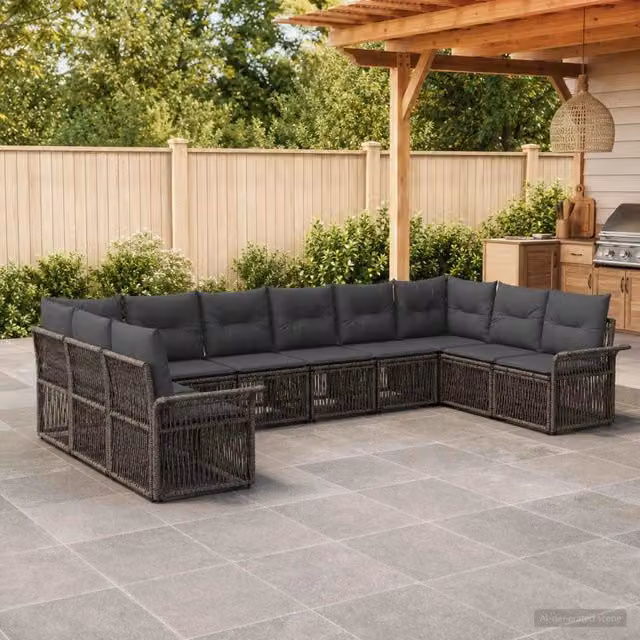Set Divano da Giardino 10 pz Grigio polyrattan 3434939