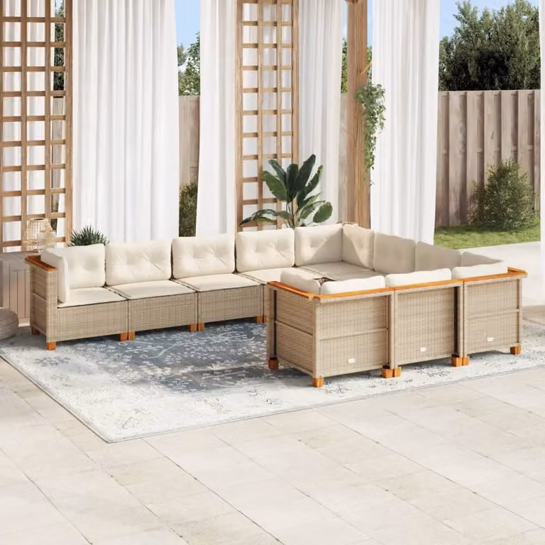 Maison Exclusive - Set da giardino 10 pezzi con cuscini in polyrattan beige