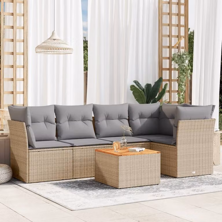 Maison Exclusive - Set Divano da Giardino 6 pz con Cuscini Beige Misto Polyrattan