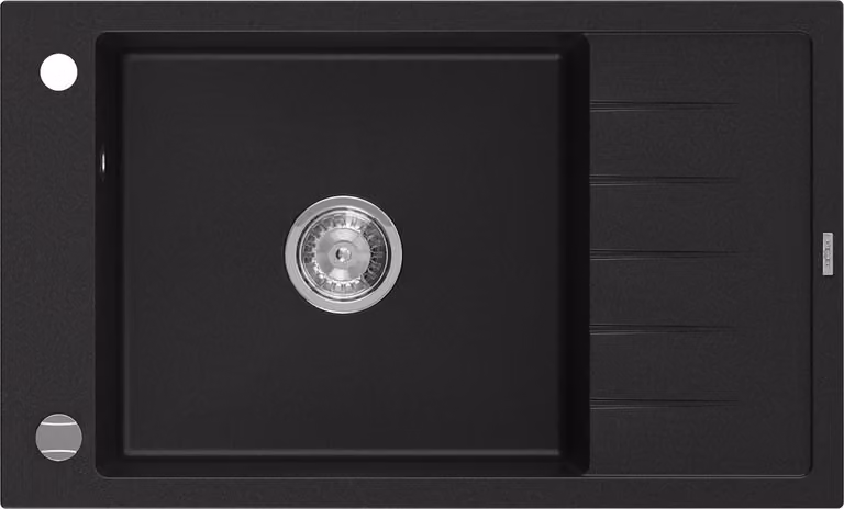Mexen Elias lavello in granito 1-vasca con gocciolatoio 795 x 480 mm, nero, sifone cromato - 6511791005-77