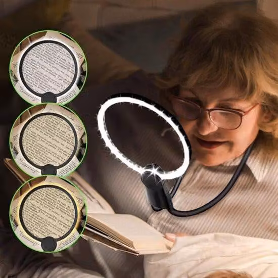 Lente d'ingrandimento USB ricaricabile con illuminazione a LED, ingrandimento 10x – lente multifunzione 3-in-1 da collo, da mano e da tavolo, ideale per anziani