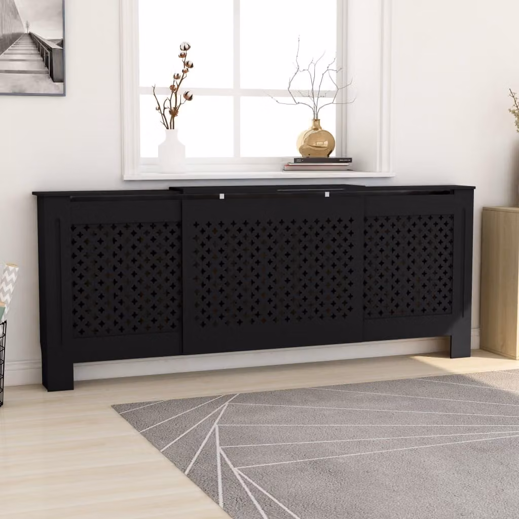 The Living Store Rivestimento per radiatori in MDF nero 205 cm