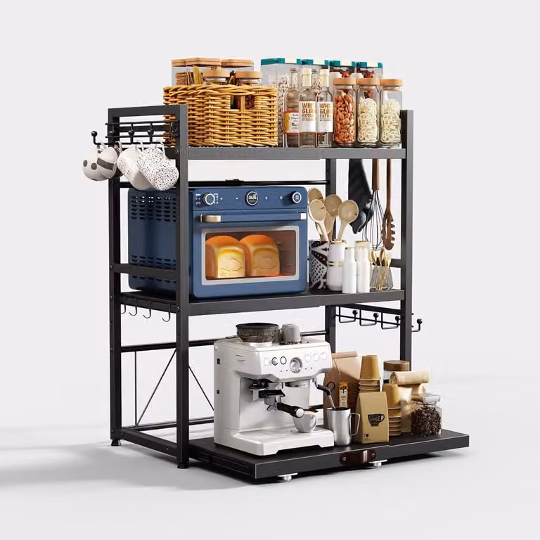 Ripiano regolabile per microonde, a 3 livelli, da 40 a 60 cm, con portabicchieri, ideale per la cucina