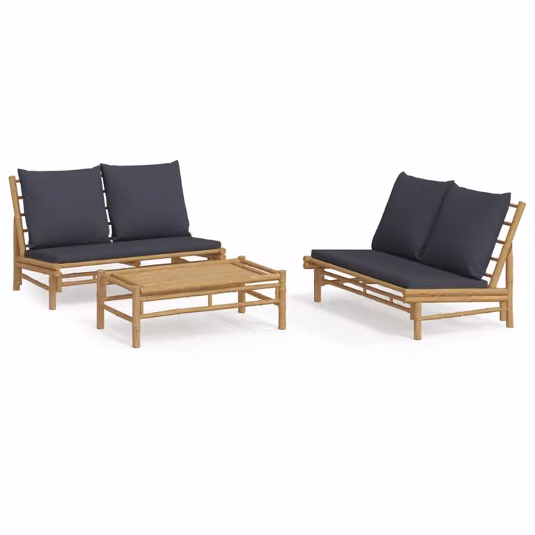 Set Salotto da Giardino 3pz con Cuscini Grigio Scuro Bambù