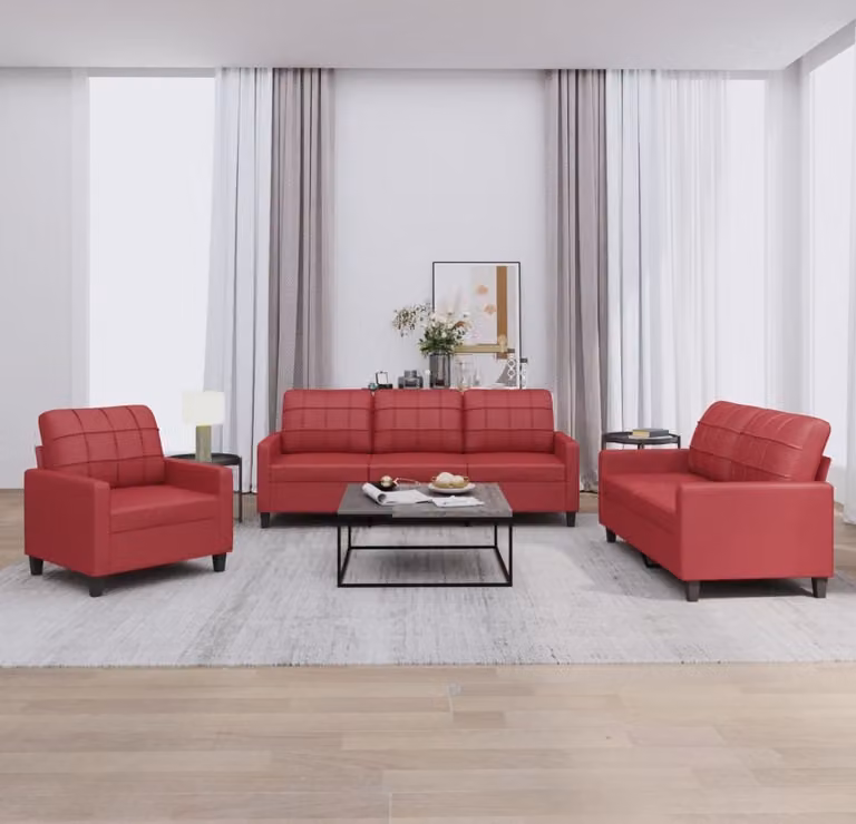 Maison Exclusive - Set divano a 3 pezzi con cuscini in ecopelle color bordeaux