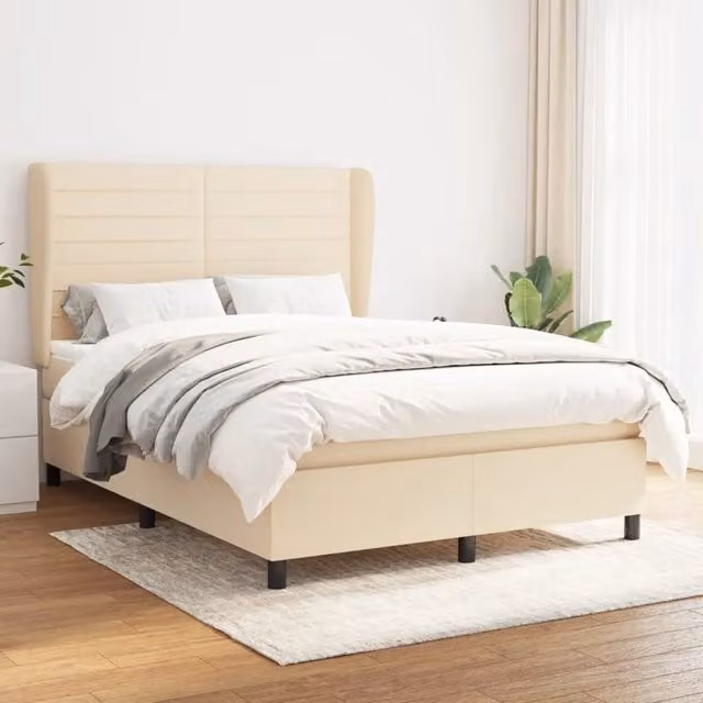 Letto Ibrido vidaXL con Materasso a Molle e Struttura in Legno di Larice, Colore Beige e Bianco, L/P/H: 193 x 147 x 128 cm