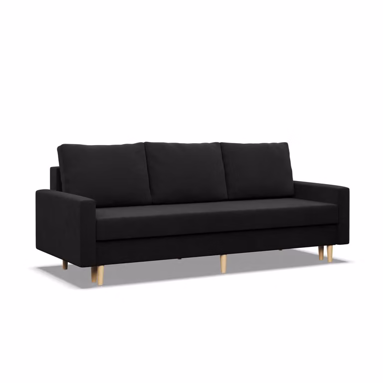 BLANK - Divano 3 posti con funzione letto, cuscini reversibili, box letto, nero