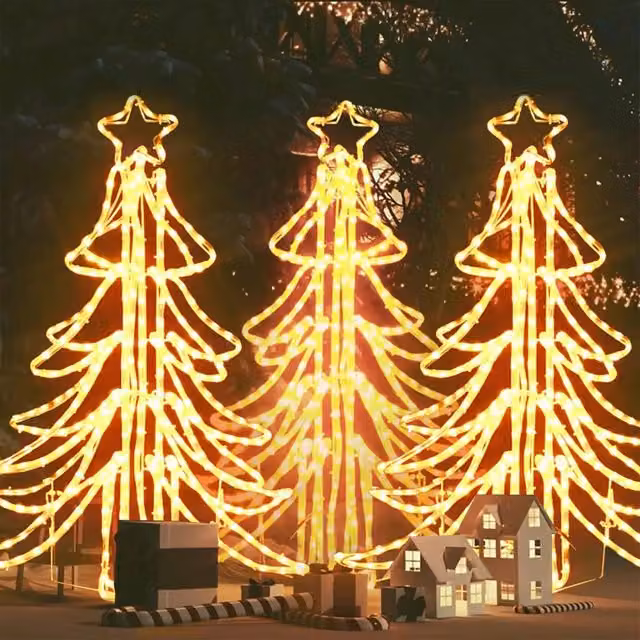 Figura Albero Natale Pieghevole LED 3pz Bianco Caldo 87x87x93cm 3154298