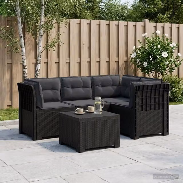 Divano da giardino 4 posti con cuscini aspetto rattan PP 3444015