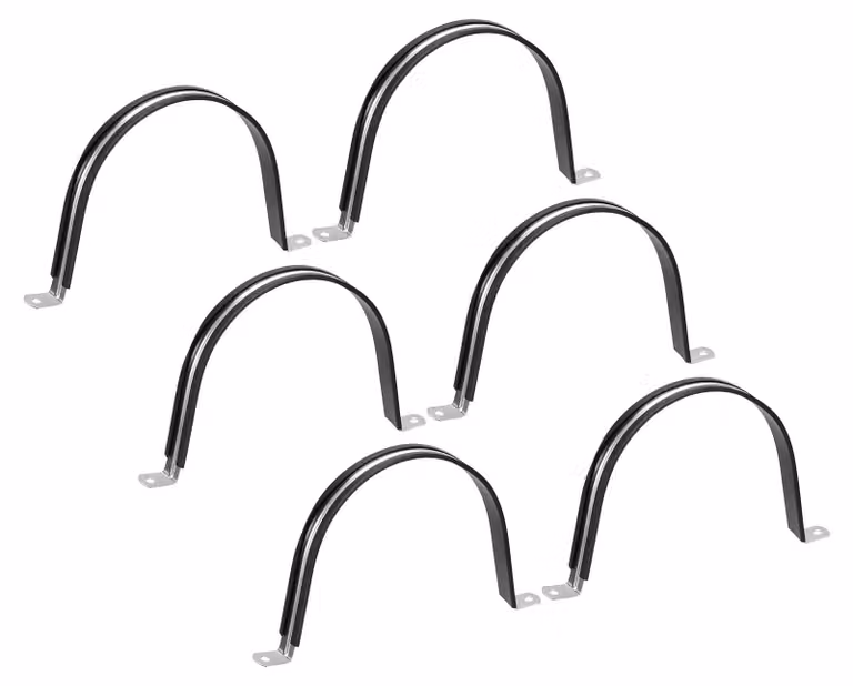 Set di 6 morsetti per cavi da 150 mm, in acciaio inossidabile rivestito in gomma, a forma di "U"