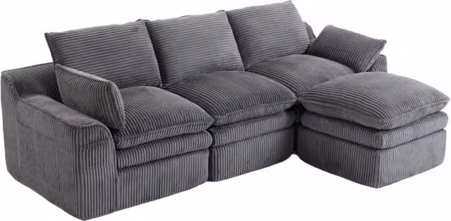 Divano modulare 3 posti con pouf 263x167x85 cm in velluto a coste grigio scuro