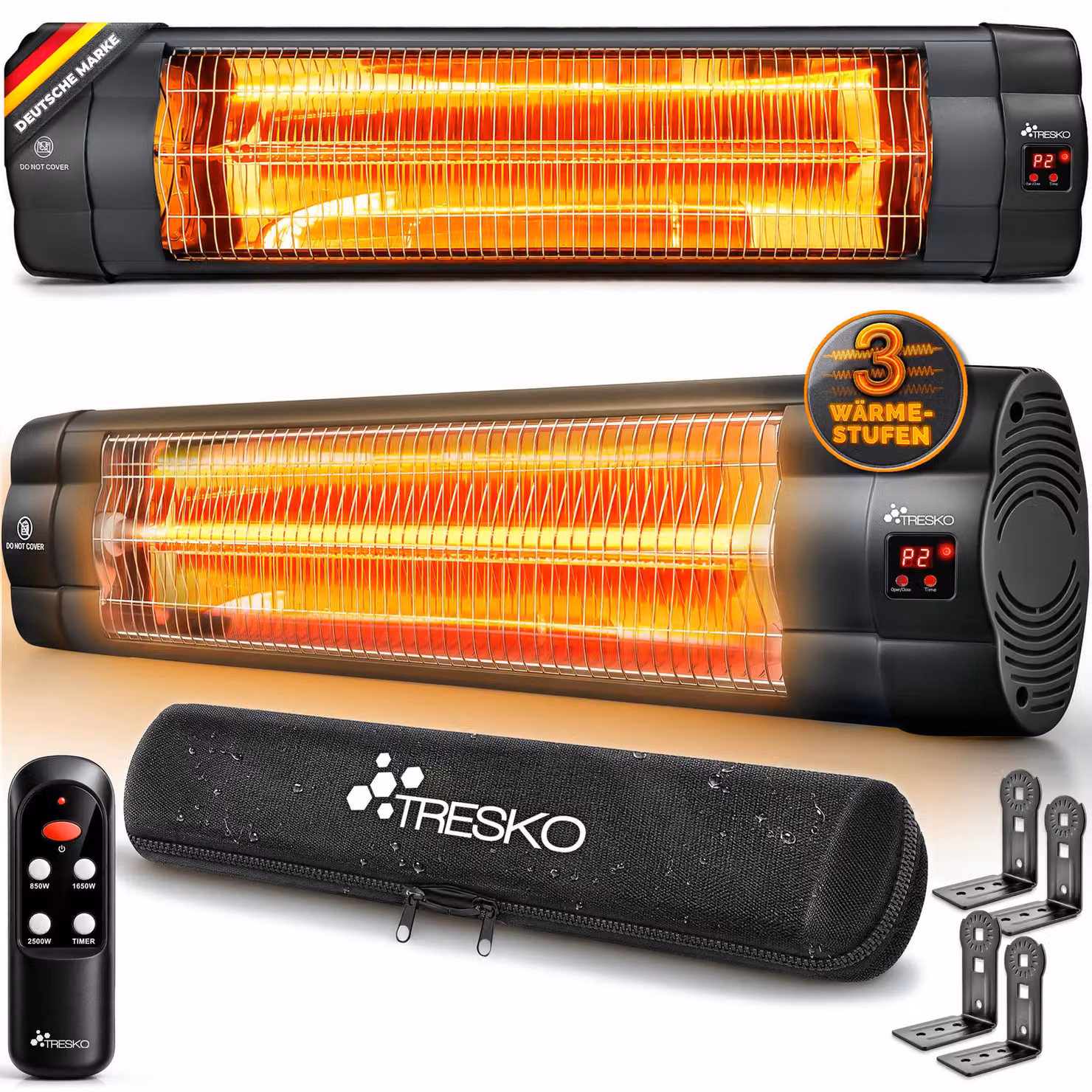 Riscaldatore a infrarossi TRESKO® da 2500W con telecomando | Riscaldatore per esterni, ideale per terrazze, elettrico con 3 livelli di riscaldamento | Riscaldatore per terrazze, adatto per interni ed esterni | Riscaldatore a infrarossi da parete con displ