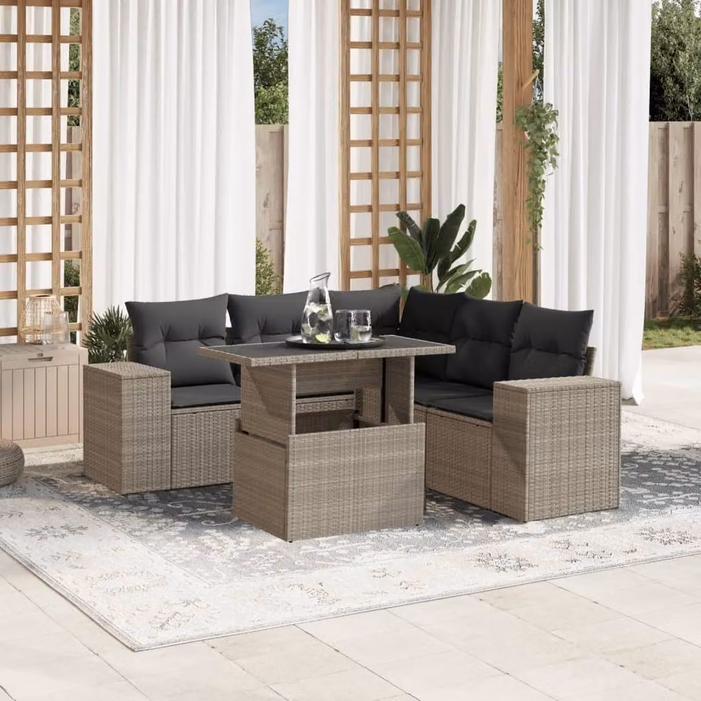 Maison Exclusive - Set Divano da Giardino 6pz con Cuscini Grigio Chiaro Polyrattan