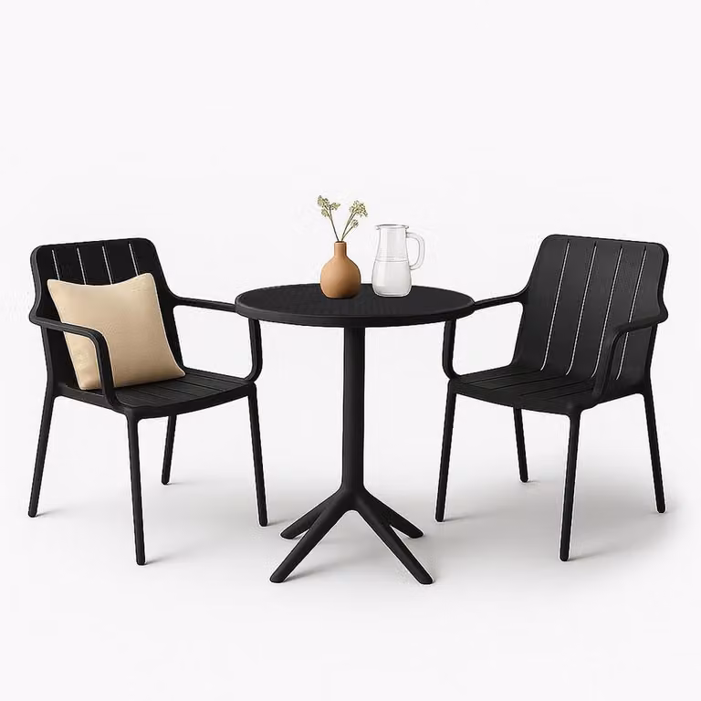 Set da giardino VORTIVO - 2 sedie da giardino nere e 1 tavolo nero per balcone, terrazza e sala da pranzo