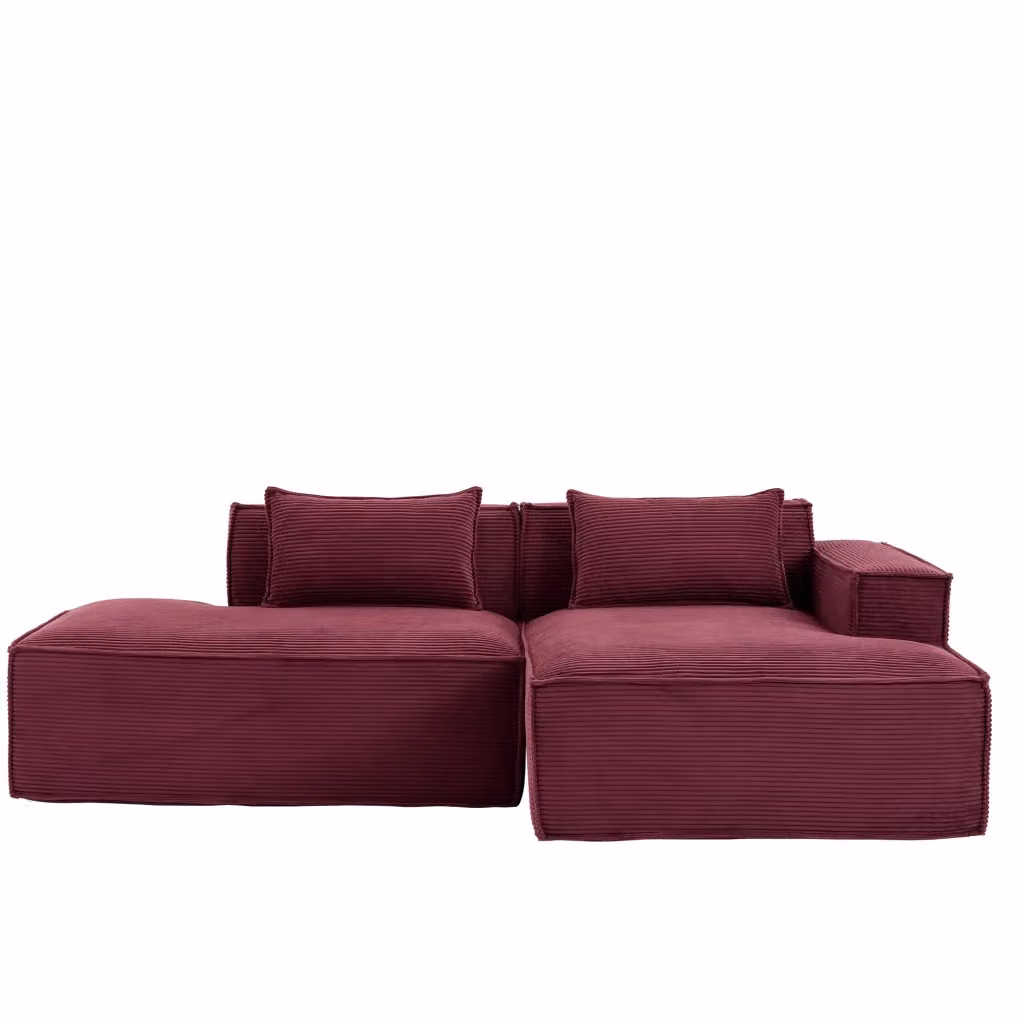 Divano lineare moderno in tessuto rosso con cuscini e molle insacchettate L: 235 cm, P: 129 cm, H: 70 cm – 2