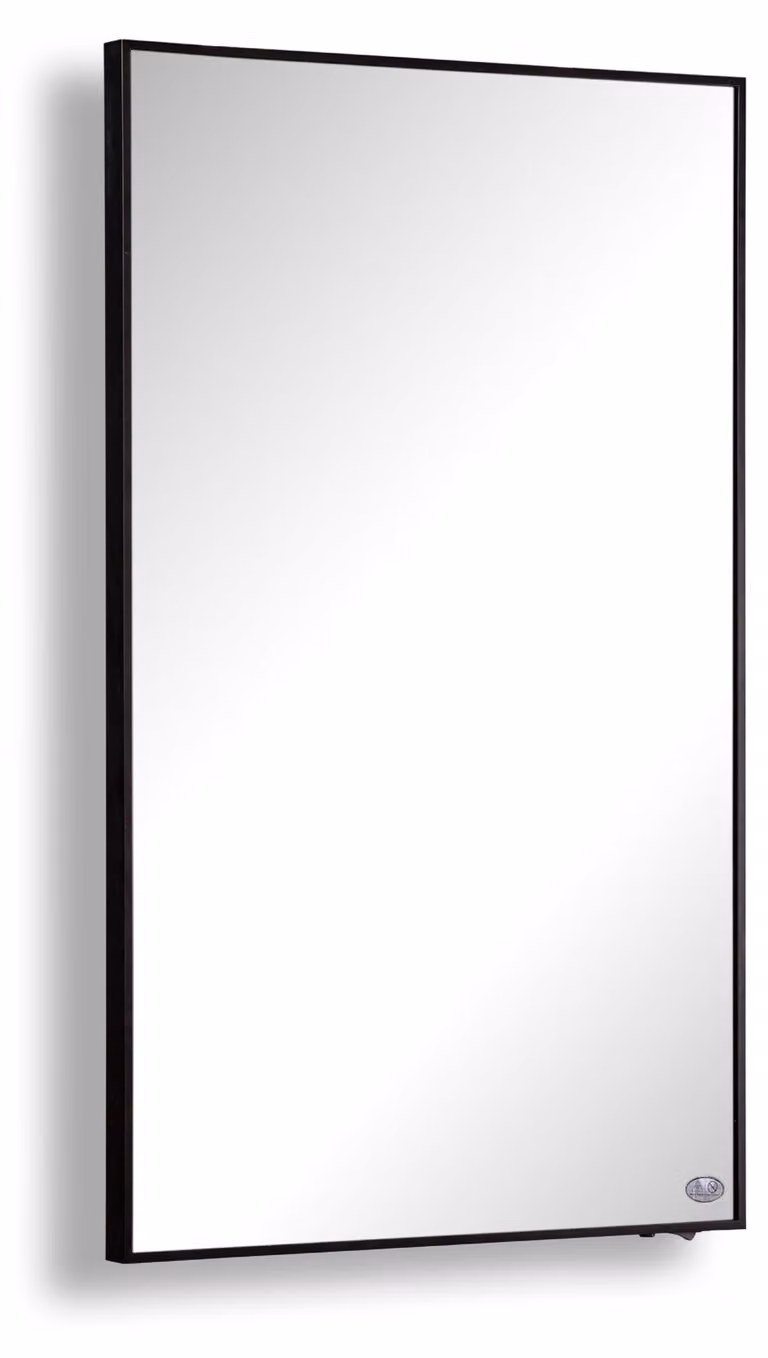 Riscaldamento a infrarossi a specchio - 800W - Vetro nero - Montaggio a parete per bagno