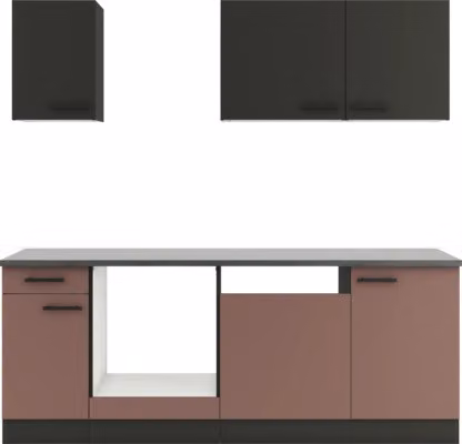 Linea cucina Optifit senza elettrodomestici Madrid420/Nizza407 210 cm antracite rosso ruggine opaco, smontata, versione reversibile KPMN 2179OE