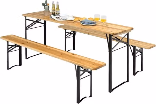 Set di 3 pezzi di tavolo da picnic pieghevole e panca, Tavolo da birra in legno da 176cm con 2 panche per patio