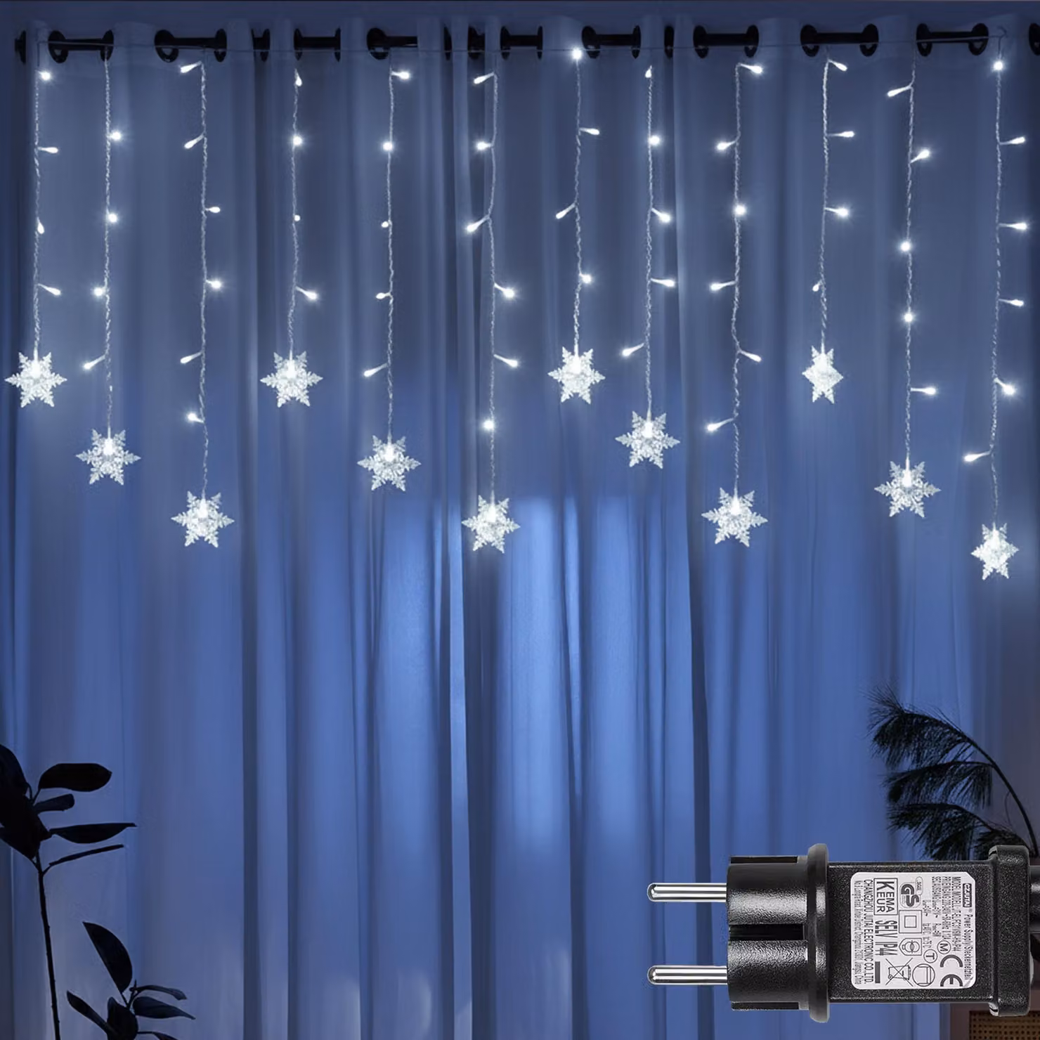 LED fiocco di neve luci fatate luce bianca tenda 8 modalità di luce festa interna giardino finestra illuminazione di Natale