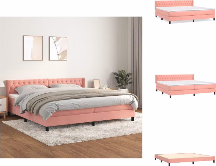 vidaXL Letto a molle con materasso rosa 200x200 cm in velluto - Letti & Reti