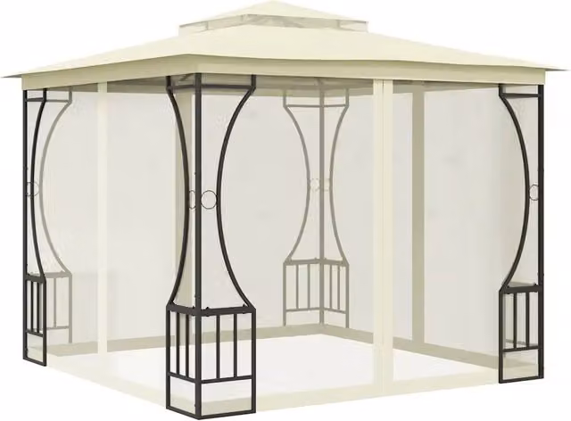 Gazebo | Pergolato con Rete 300x300x265 cm Crema