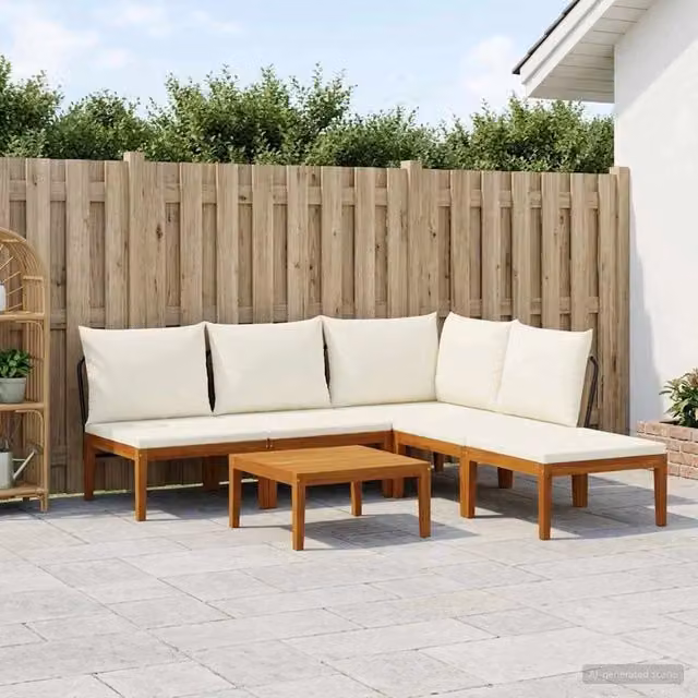 Set di 6 sedie moderne vidaXL in legno di acacia e corda color beige e bianco per giardino e terrazza