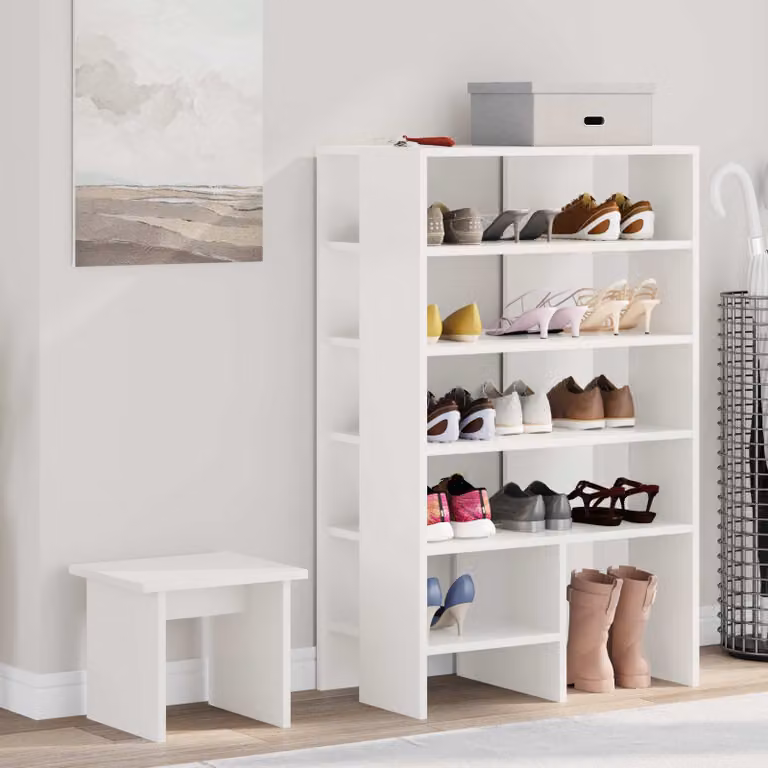 Scarpiera moderna vidaXL con seduta integrata e ripiani bianchi L 62 cm x P 35 cm x H 100 cm
