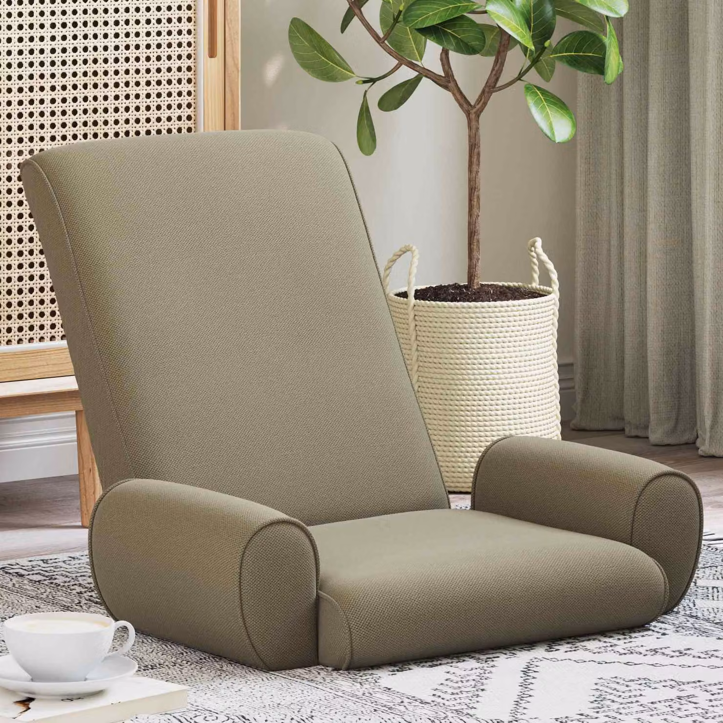 Sedia da pavimento regolabile vidaXL in velluto beige per soggiorno e camera da letto