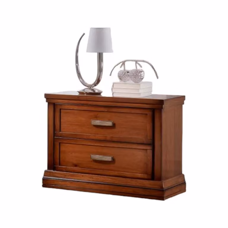 Comodino classico con 2 cassetti in legno color noce Mobili 2G L: 63,5 cm, P: 39 cm, H: 54 cm