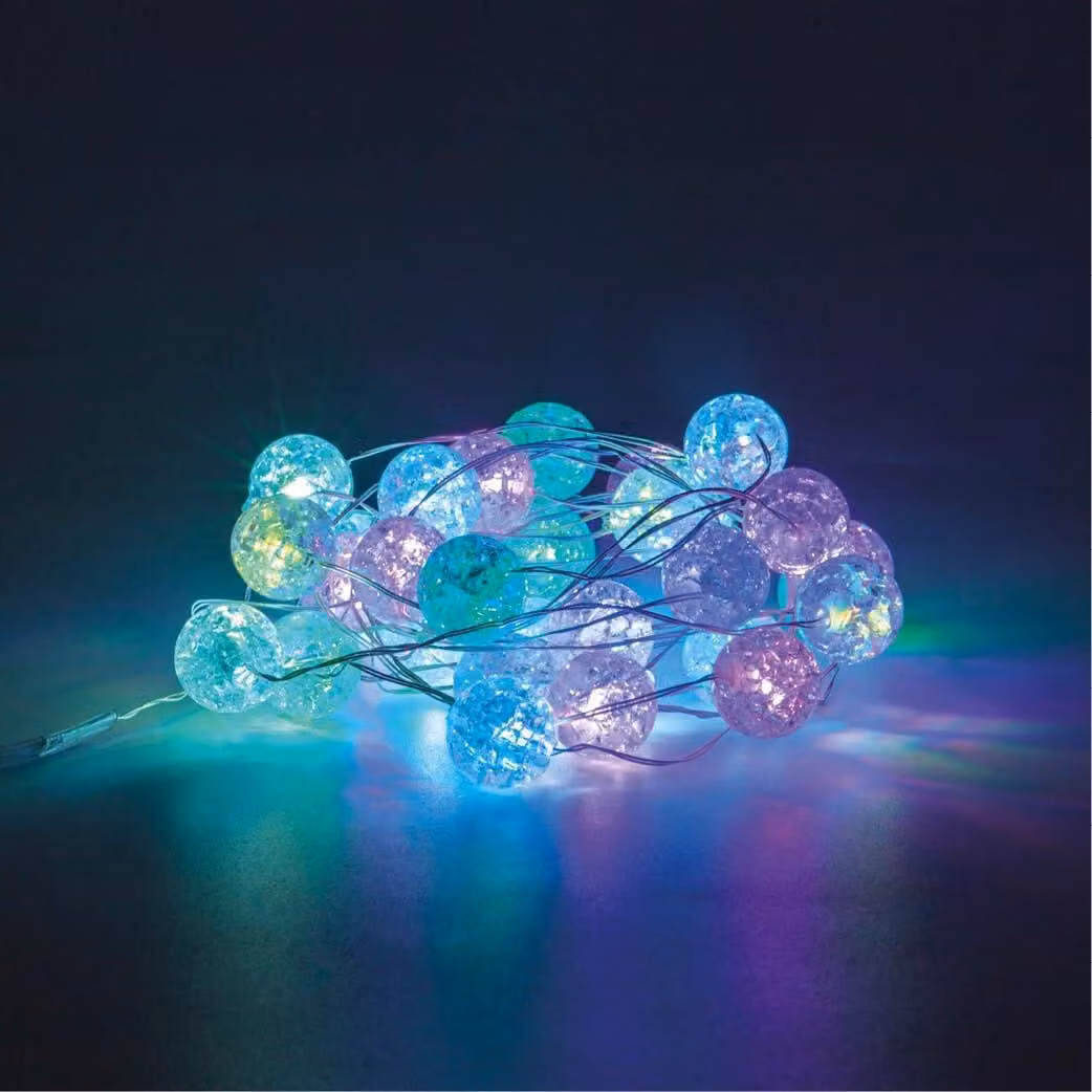 Catena luminosa a LED con palline, lunghezza 3 metri, alimentazione USB, telecomando, 24 funzioni RGB, grado di protezione IP44