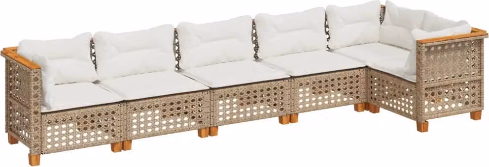 Set Divano da Giardino 6 pz con Cuscini Beige in Polyrattan