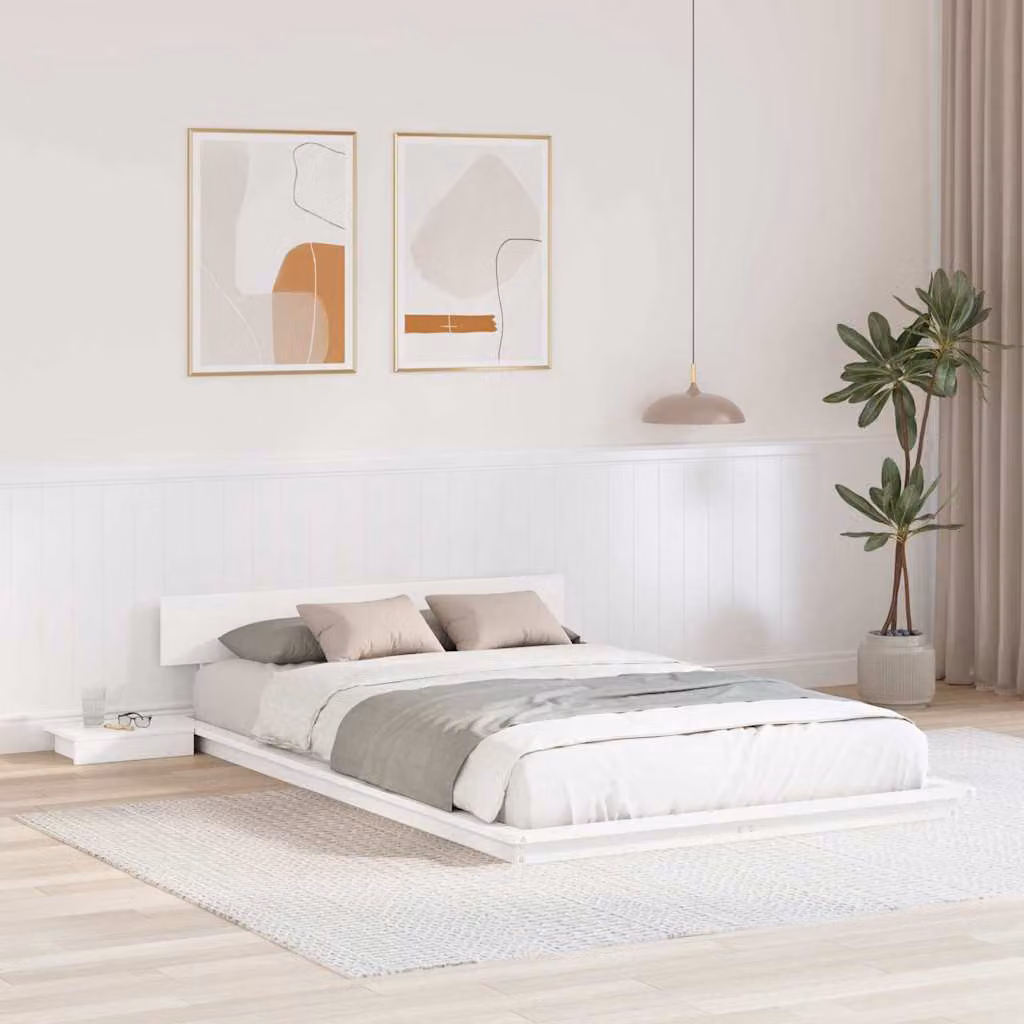 Struttura del letto moderna vidaXL in legno di pino laccato bianco L/P/H: 200 x 120 x 209 cm