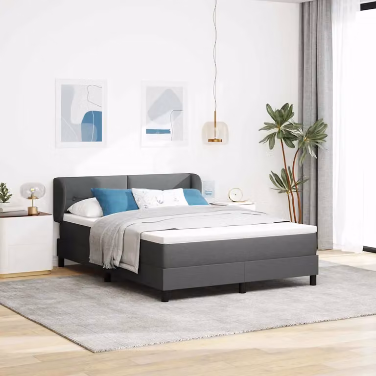 Letto a molle con testiera vidaXL in tessuto grigio, L/P: 160 x 200 cm