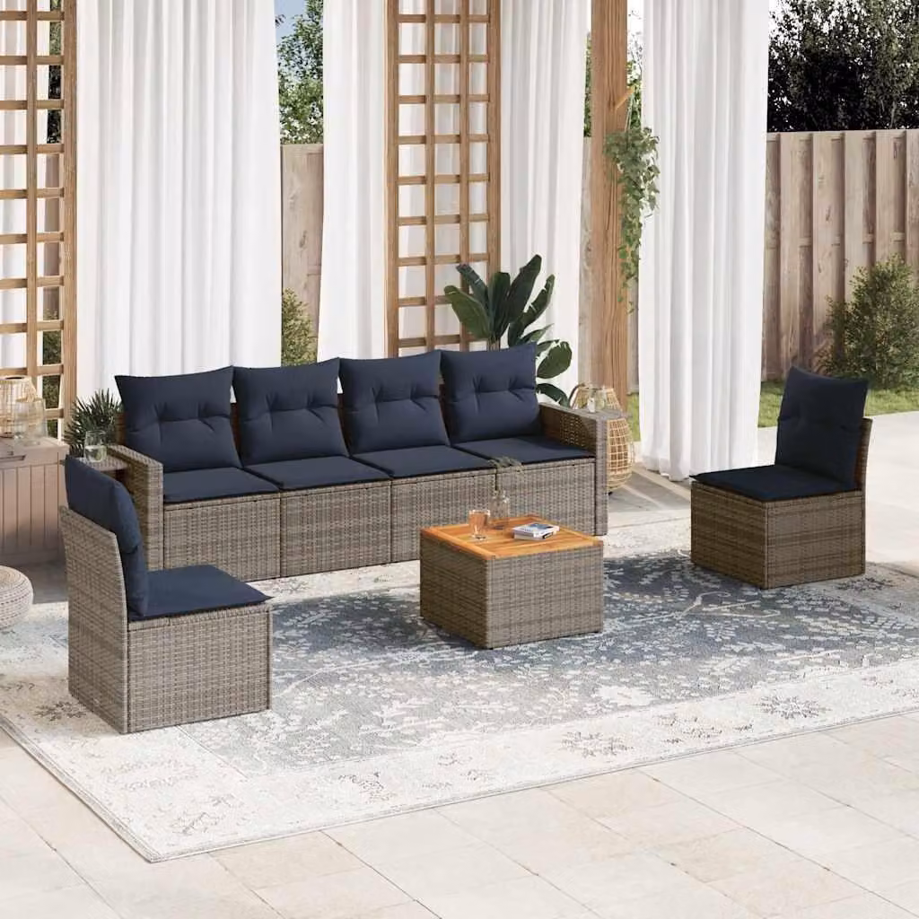 Maison Exclusive - Set divano da giardino 7 pezzi con cuscini, grigio, polyrattan