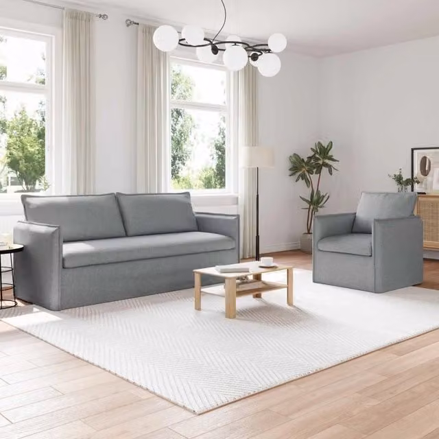 Set di 2 divani moderni vidaXL in tessuto grigio con struttura in metallo e coperture rimovibili