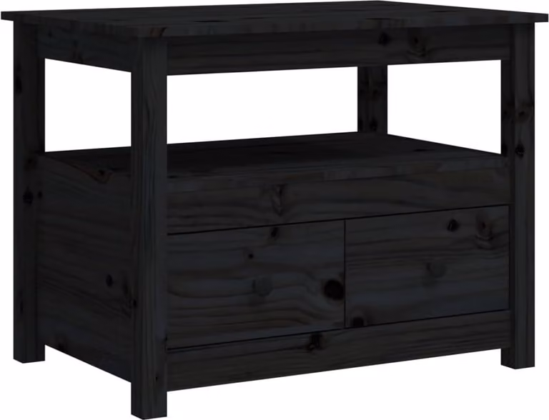 The Living Store tavolino nero 71x49x55 cm in legno di pino massiccio