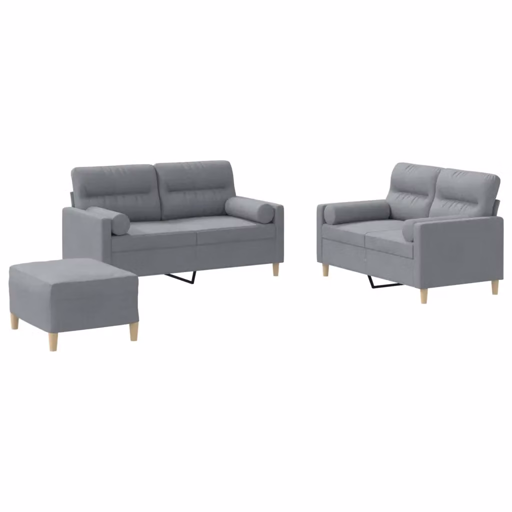 vidaXL Set di Divani 3 Pezzi Moderno in Tessuto Grigio con Cuscini – 2
